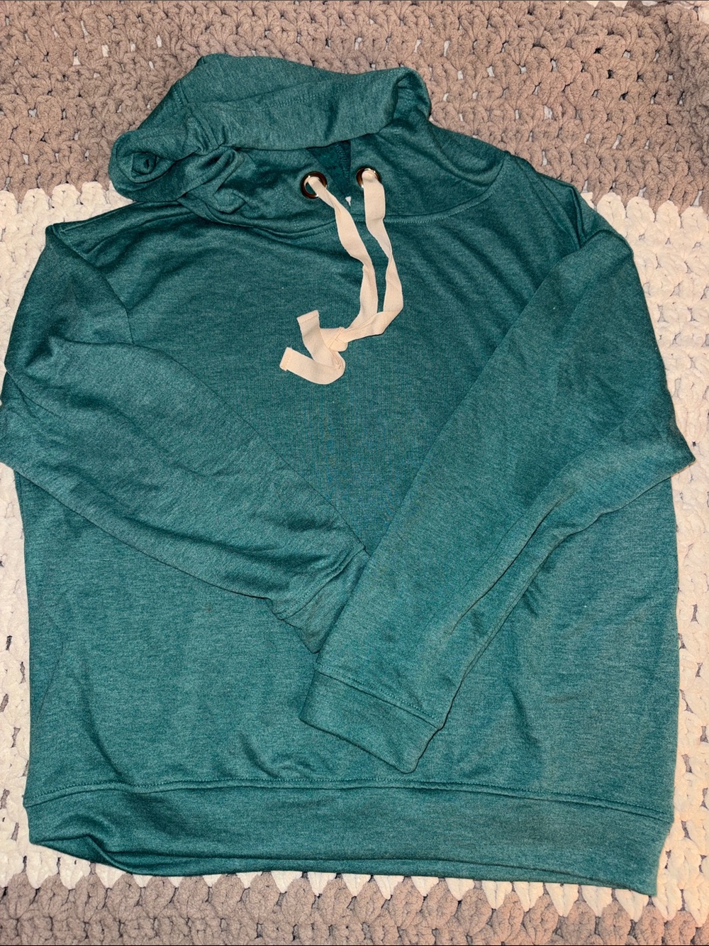 Umgee Heather Teal Pullover Hoodie with Cream Drawstring